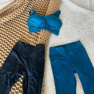 Workout outfit 2 leggings with pockets and patching bra/top